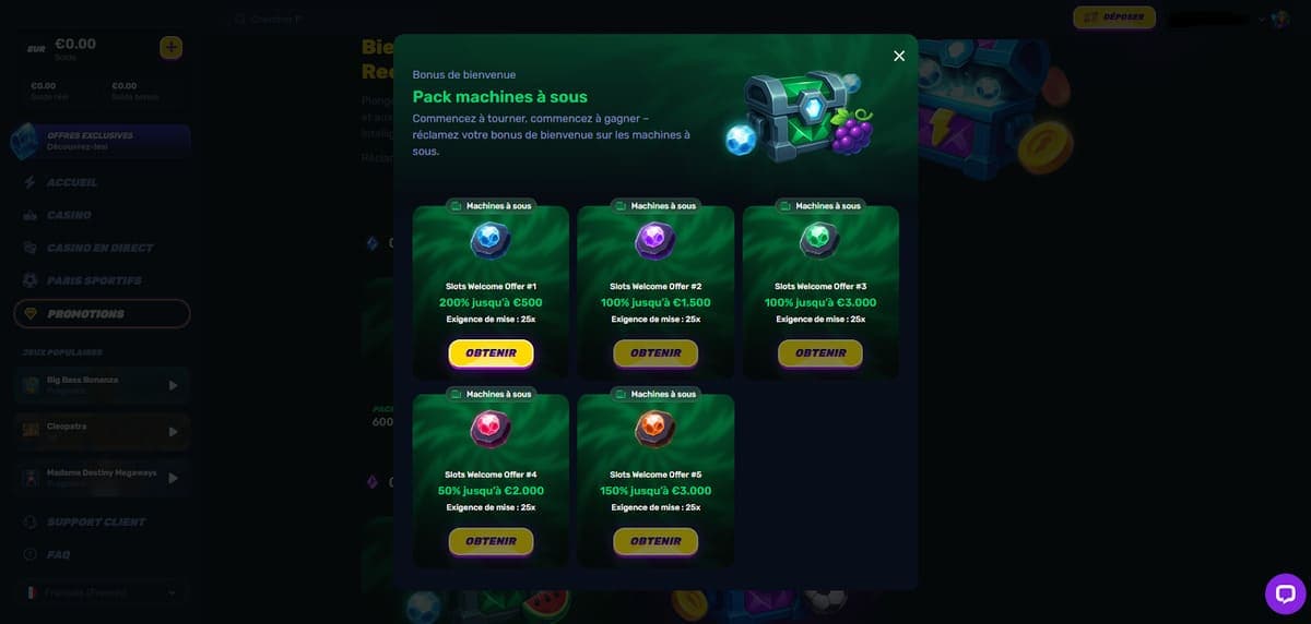 Bonus bienvenue Wino Casino