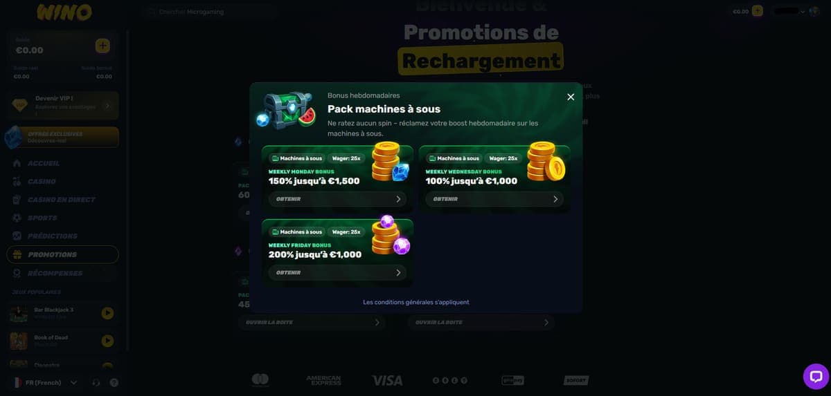 Pack casino hebdo Wino Casino