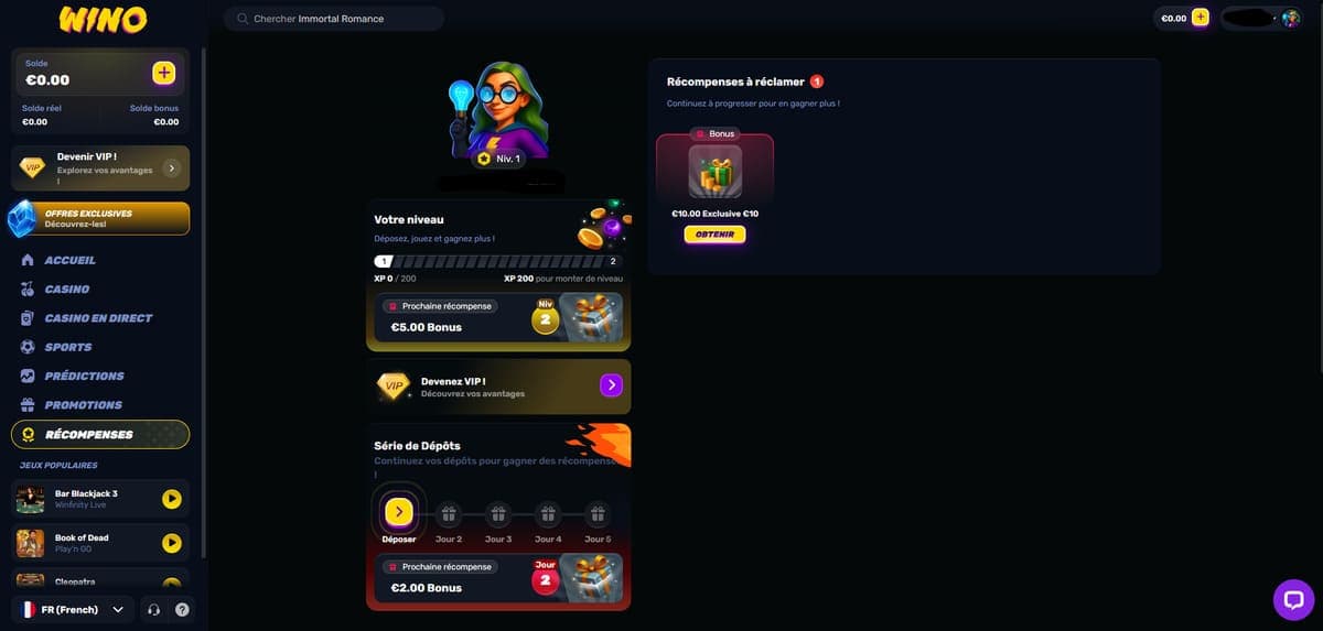 Récompenses Wino Casino
