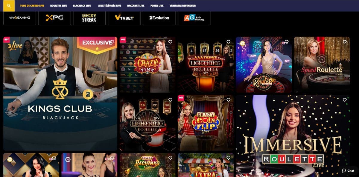 Jeux live casino WinOlot