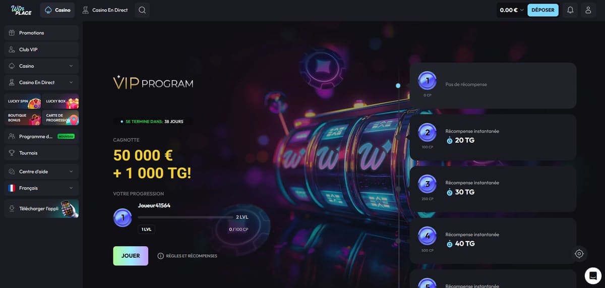 Carte de progression WinPlace Casino