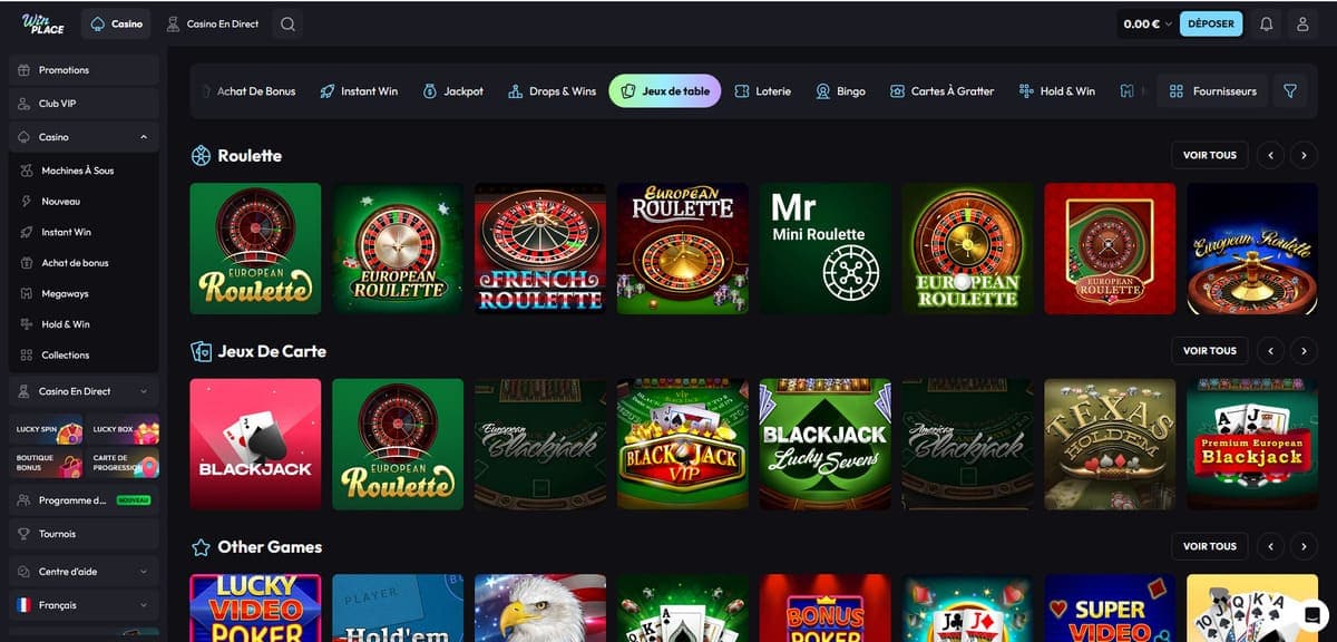 Jeux de table WinPlace Casino