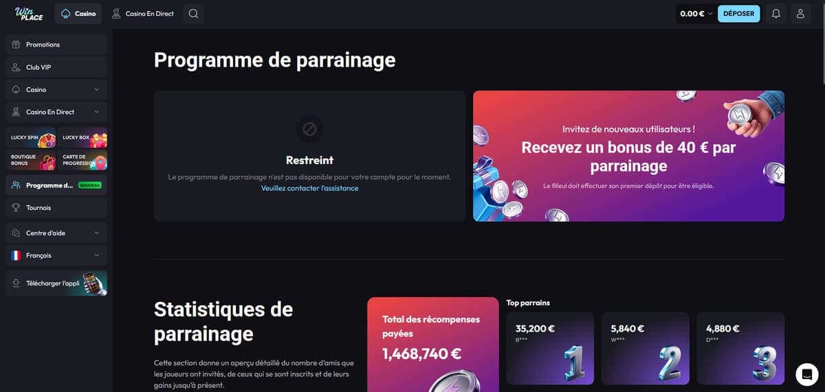 Parrainage WinPlace Casino