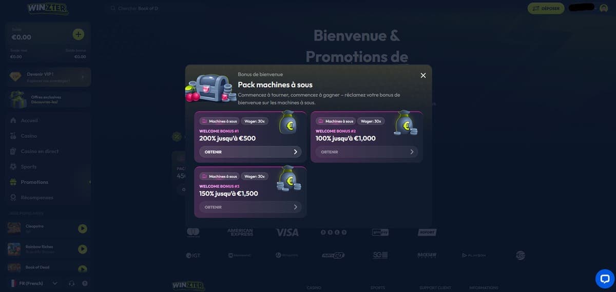 Pack machines à sous Winzter Casino