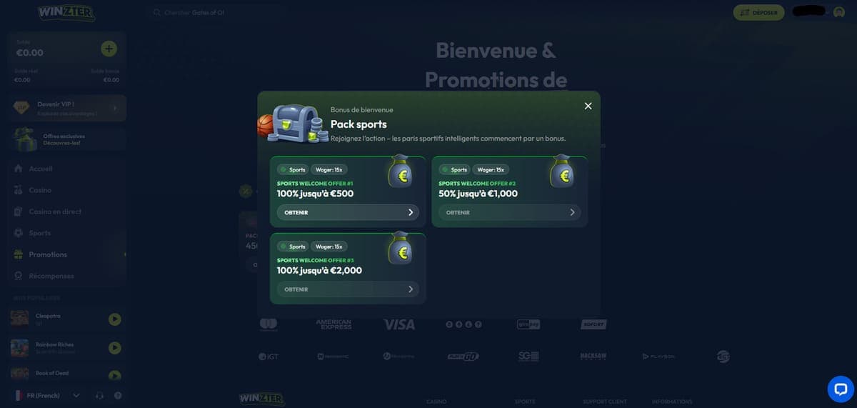 Pack paris sportifs Winzter Casino