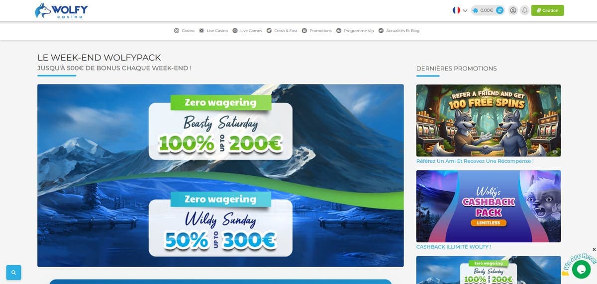 Bonus sans wagger Wolfy Casino