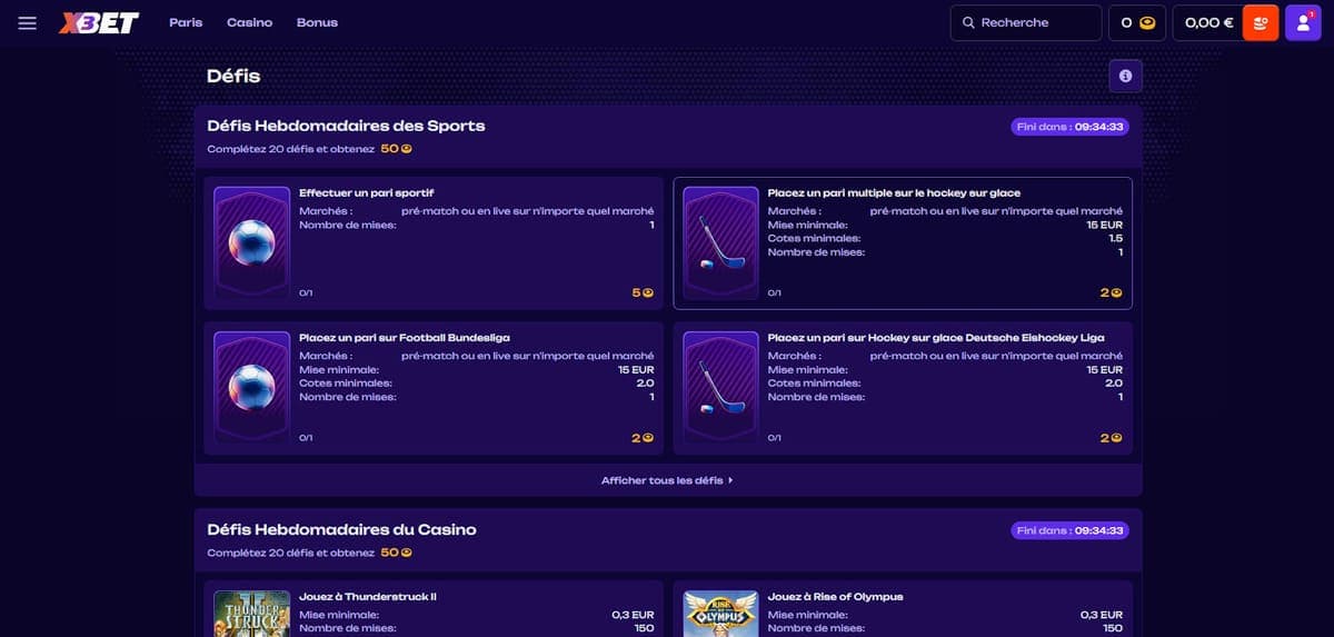 Défis X3Bet Casino