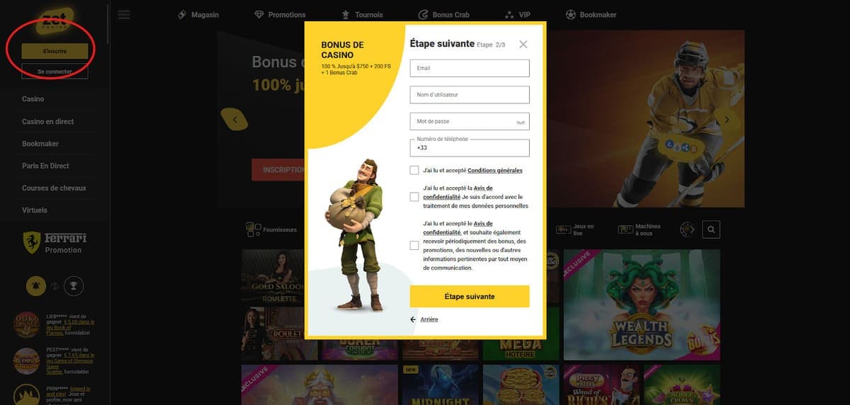 Inscription Zet Casino