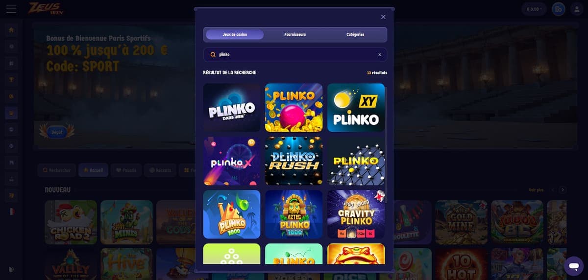 Jeux ZeusWin Casino