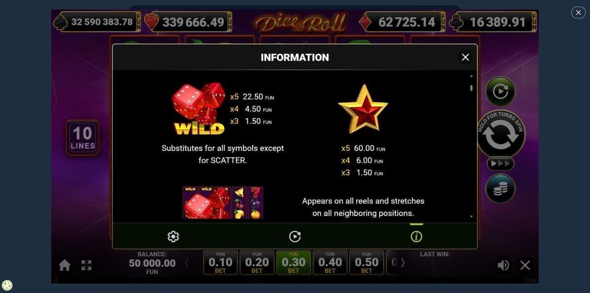 Information Dice and Roll Jeu