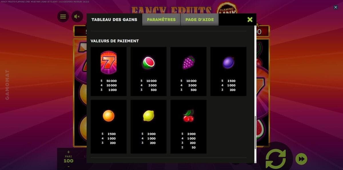 Paiement Fancy Fruits Jeu