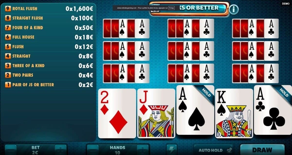 Mains simultannées Jacks or Better Jeu