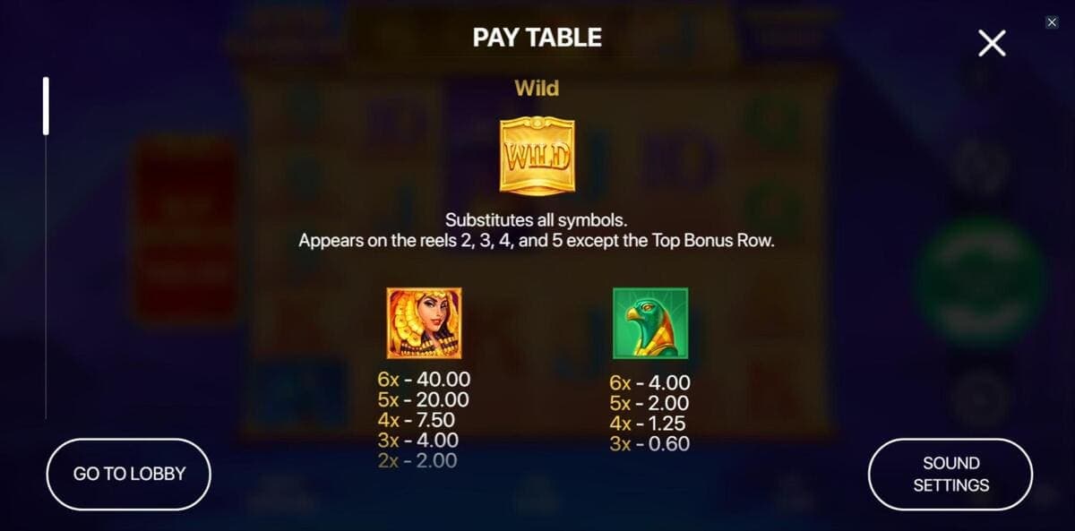 Paytable Legend of Cleopatra Megaways Jeu