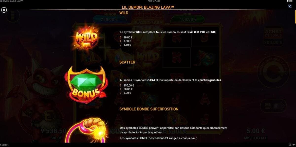 Symboles Lil Demon Blazing Lava Jeu