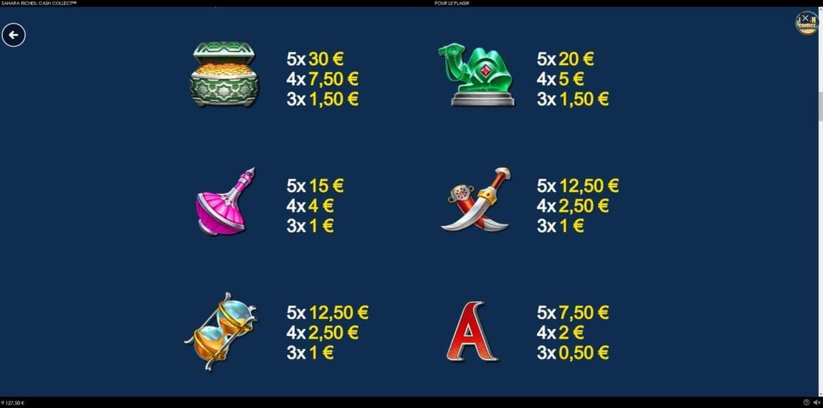 Symboles Sahara Riches Cash Collect Jeu