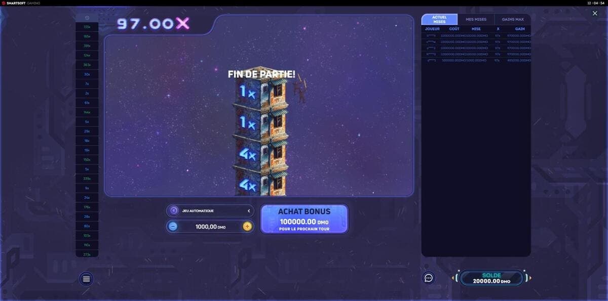 Fin de partie Tower X Jeu