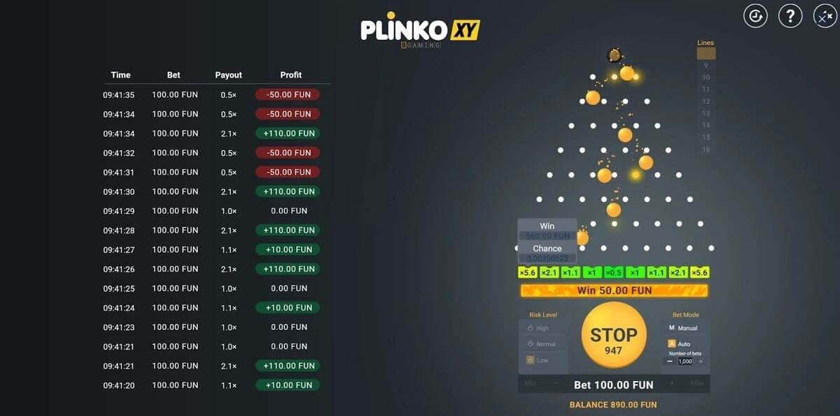 Jeux casino Plinko XY Jeu