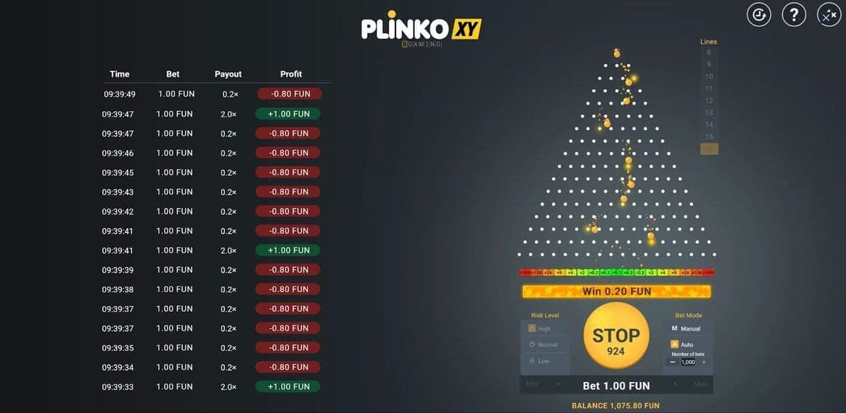 Mode auto ou manuel Plinko XY Jeu