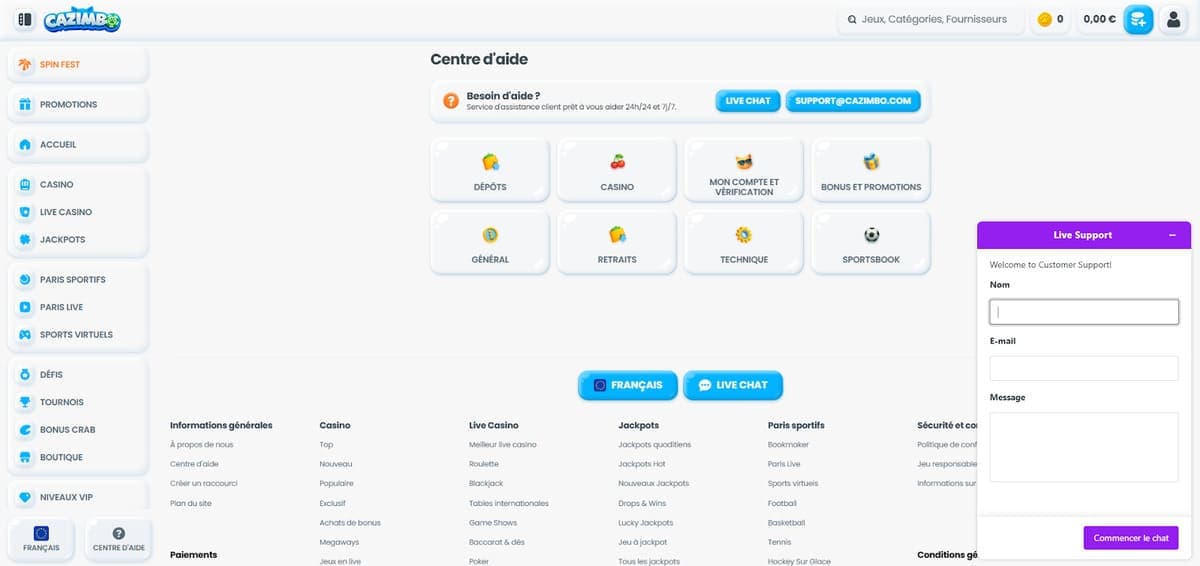 Centre d'aide Cazimbo Casino