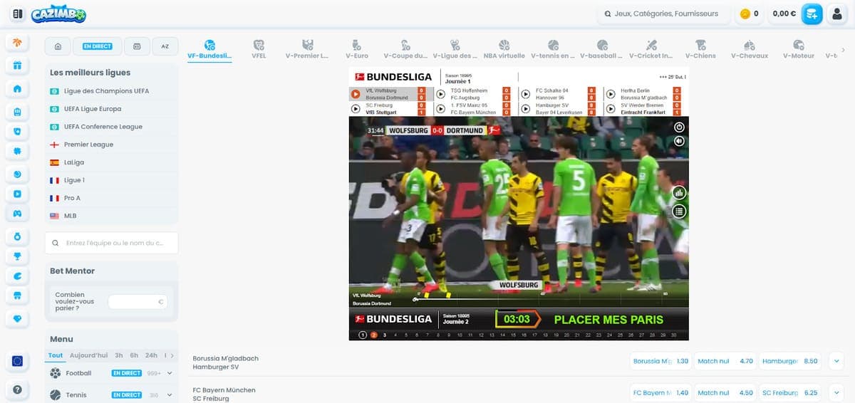 Sports virtuels Cazimbo Casino