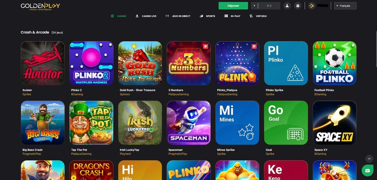 Mini jeux GoldenPlay Casino