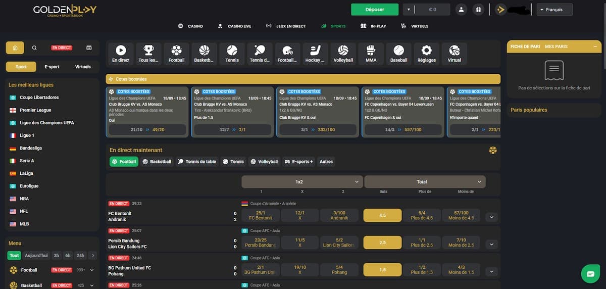 Paris sportifs GoldenPlay Casino