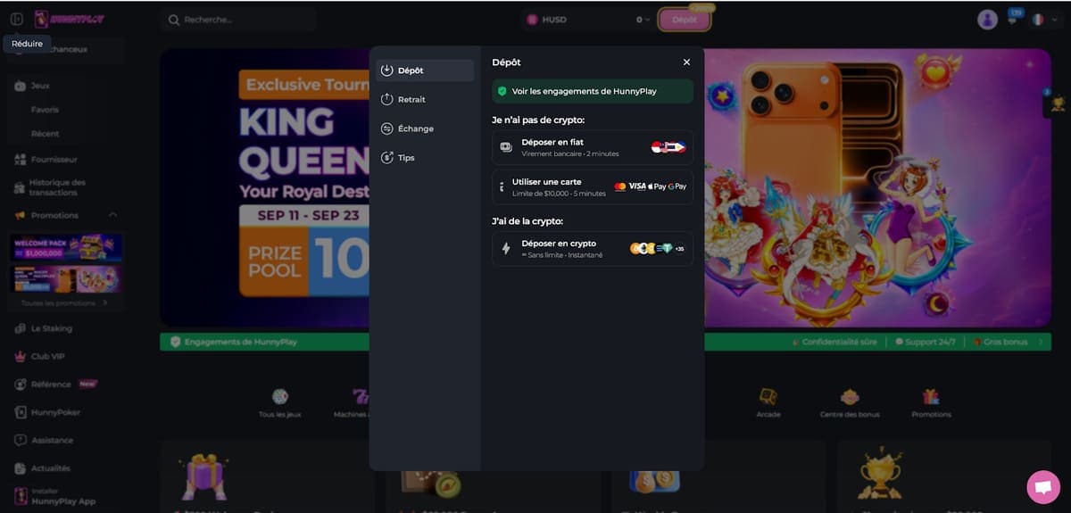 Dépôt HunnyPlay Casino