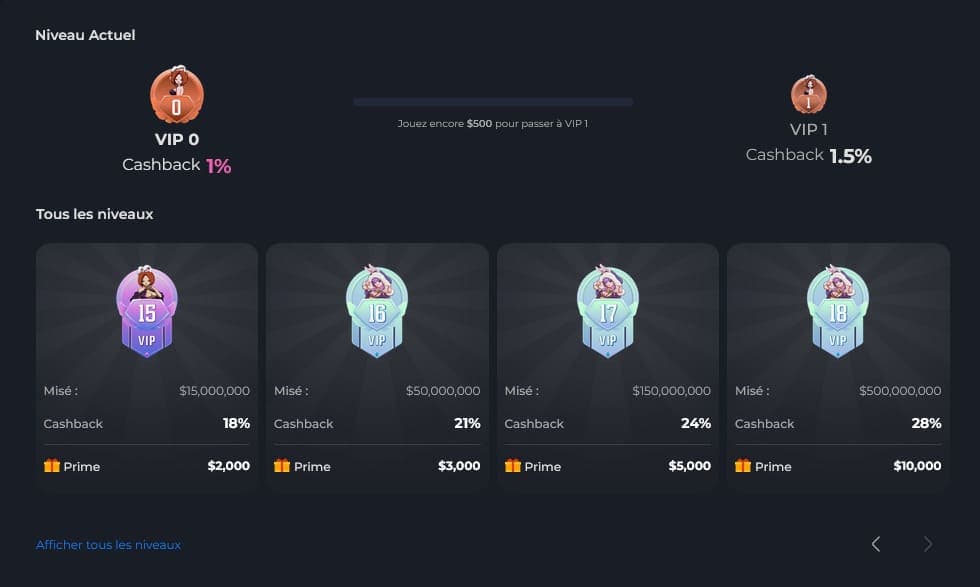 Niveau VIP HunnyPlay Casino