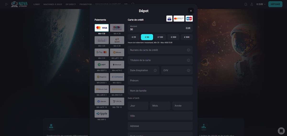 Dépot Nova Dreams Casino