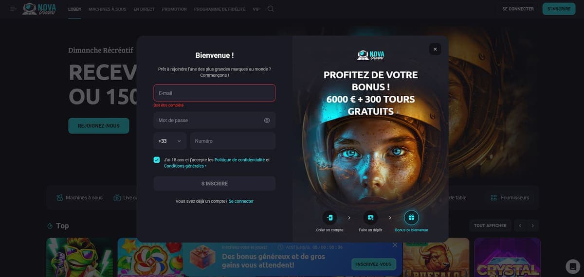 Inscription Nova Dreams Casino