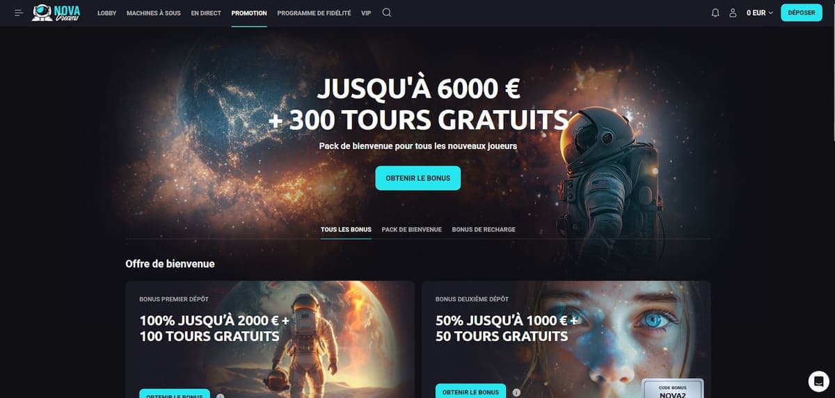 Pack bienvenue Nova Dreams Casino