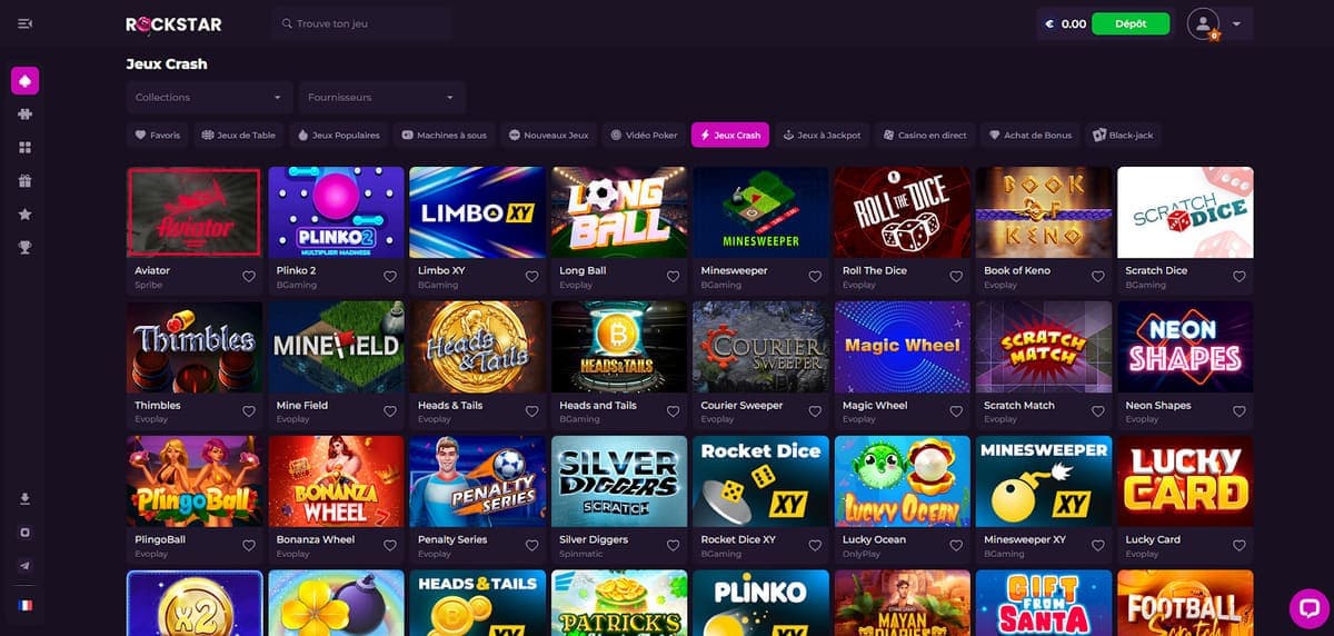 Jeux crash Rockstar Casino