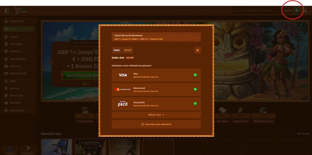 Dépôt Tiki Casino