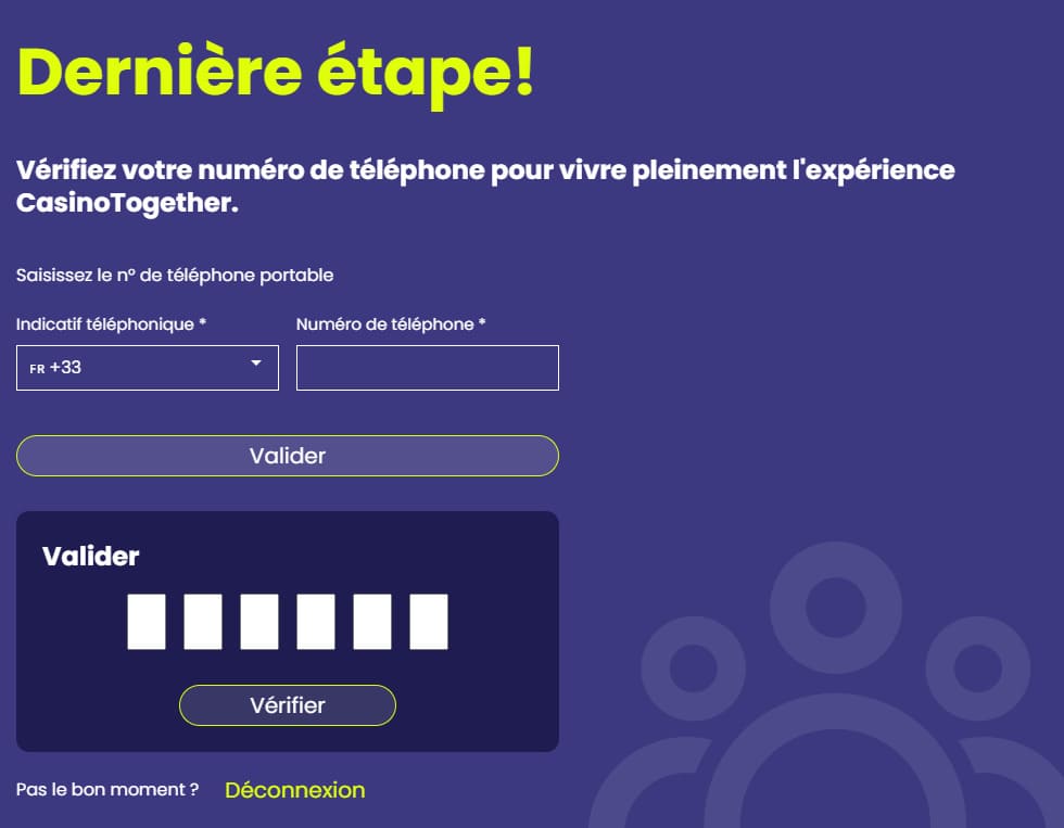 Vérification téléphone Casino Together