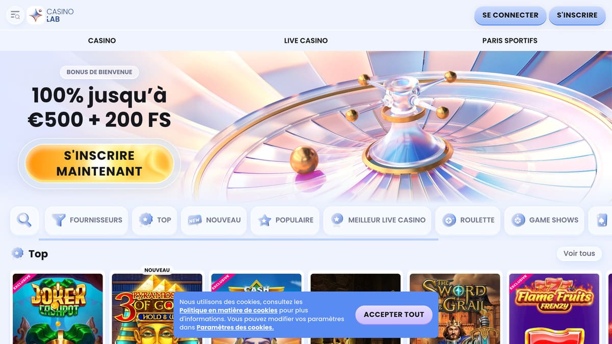 CasinoLab | 100% Bonus jusqu'à 500€ | Avis 2025
